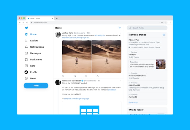 Uma captura de tela do site do Twitter em um navegador.