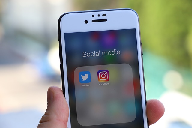 Un iPhone affichant un dossier d'applications avec Twitter et Instagram.