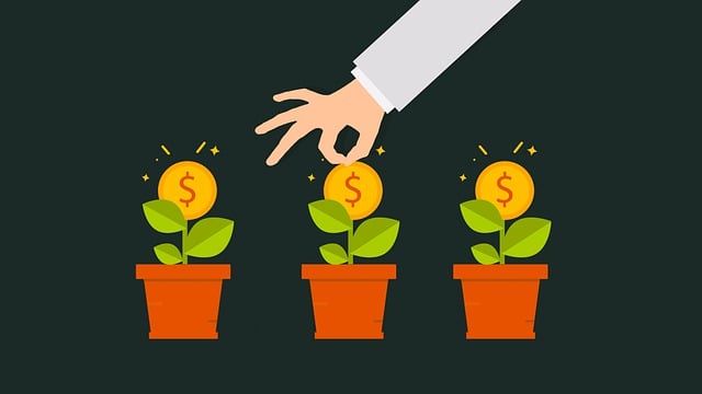 An illustration of a hand tapping three flower pots containing coin-growing plants.