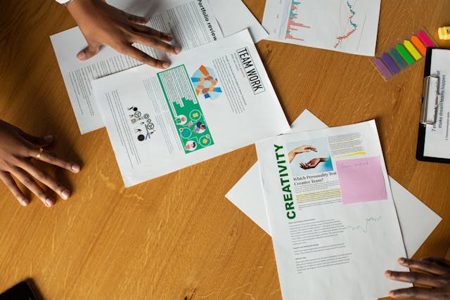 A person studying documents relating to a business strategy.