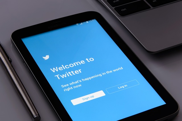 A tablet showing the Twitter app's login page.